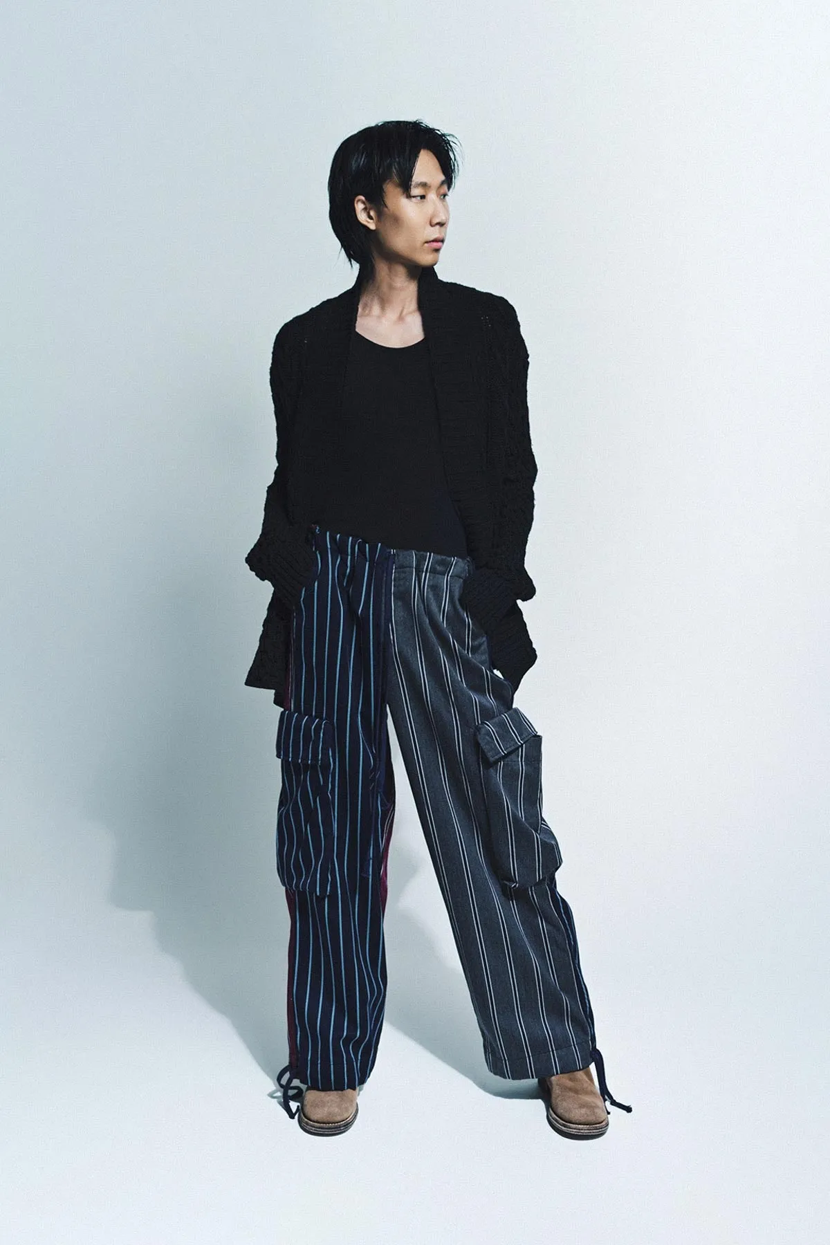 GREG LAUREN | MIXED PREP STRIPE WIDE LEG PANTS