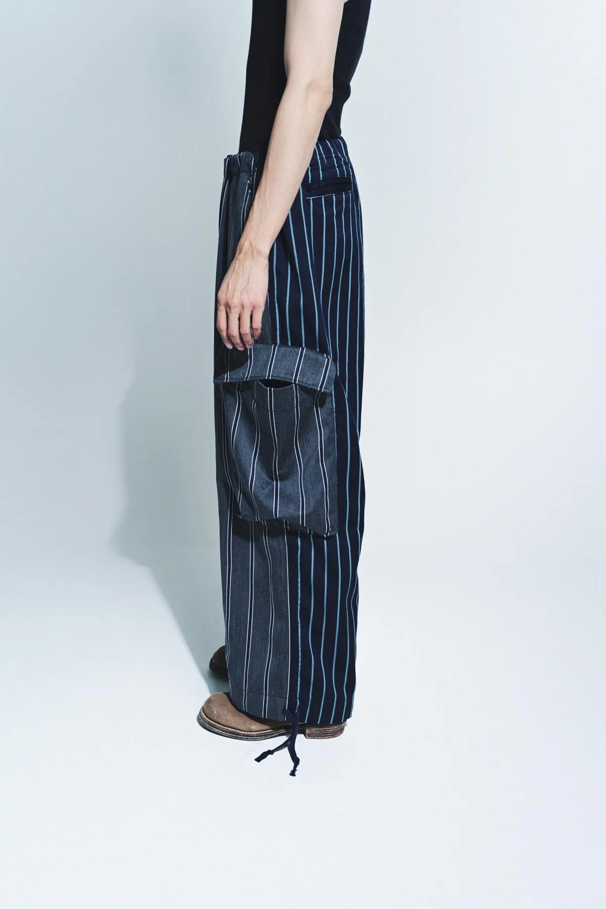 GREG LAUREN | MIXED PREP STRIPE WIDE LEG PANTS