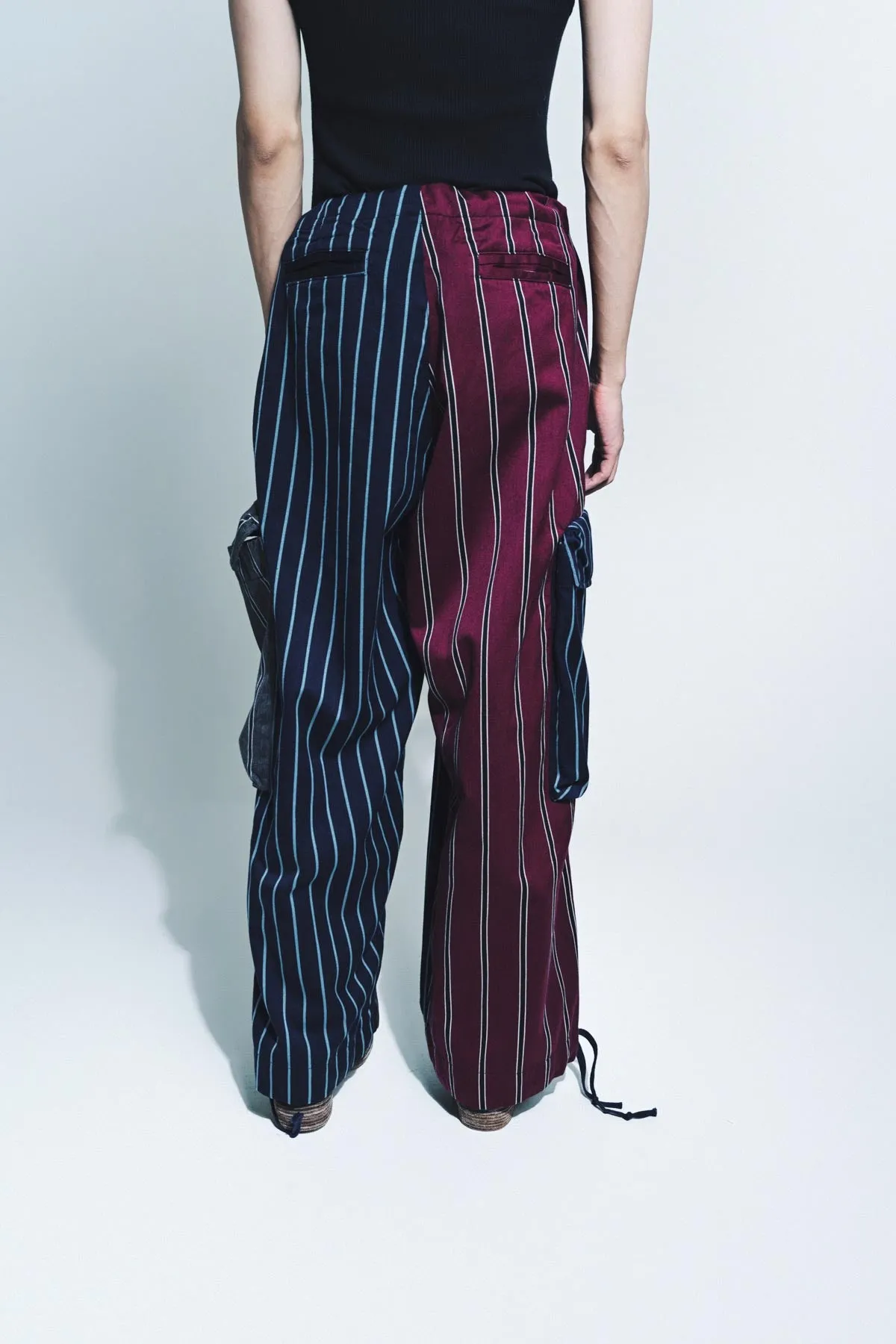 GREG LAUREN | MIXED PREP STRIPE WIDE LEG PANTS