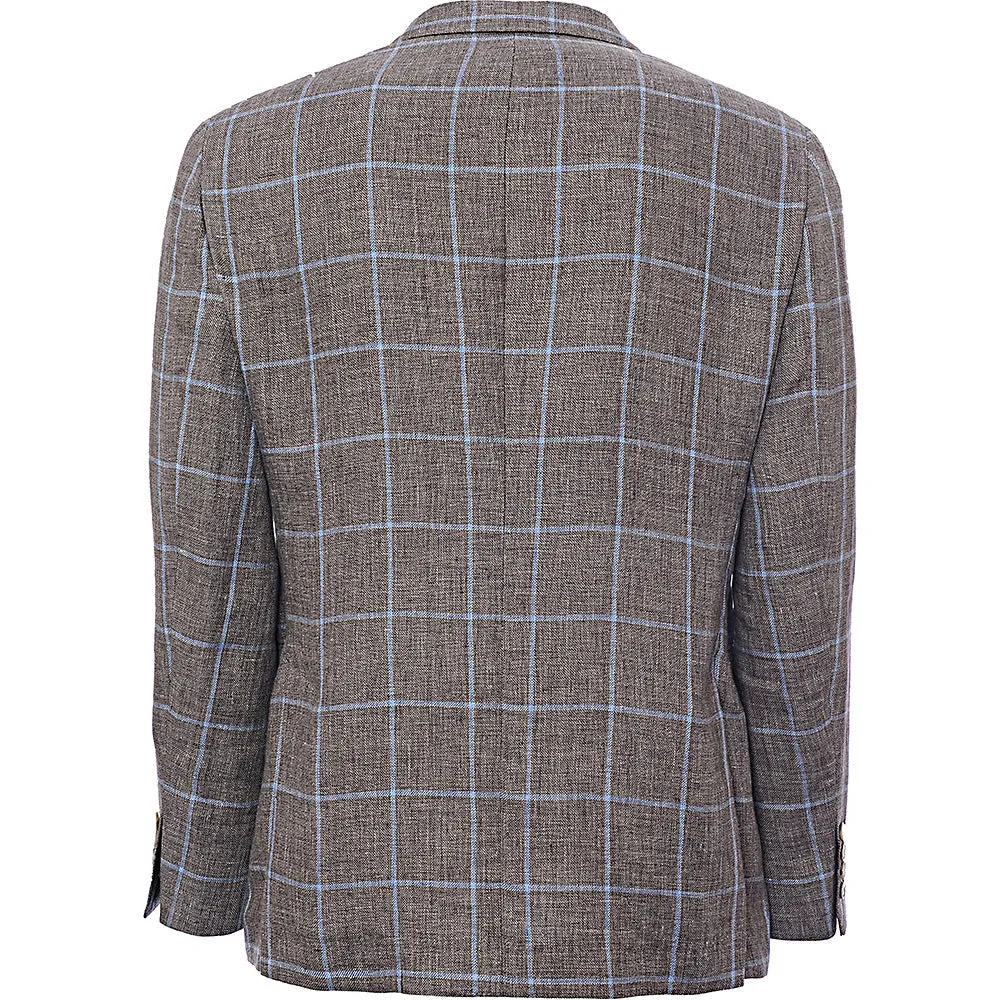 Hackett London Linen Windowpane Double Breasted Jacket in Brown/Blue