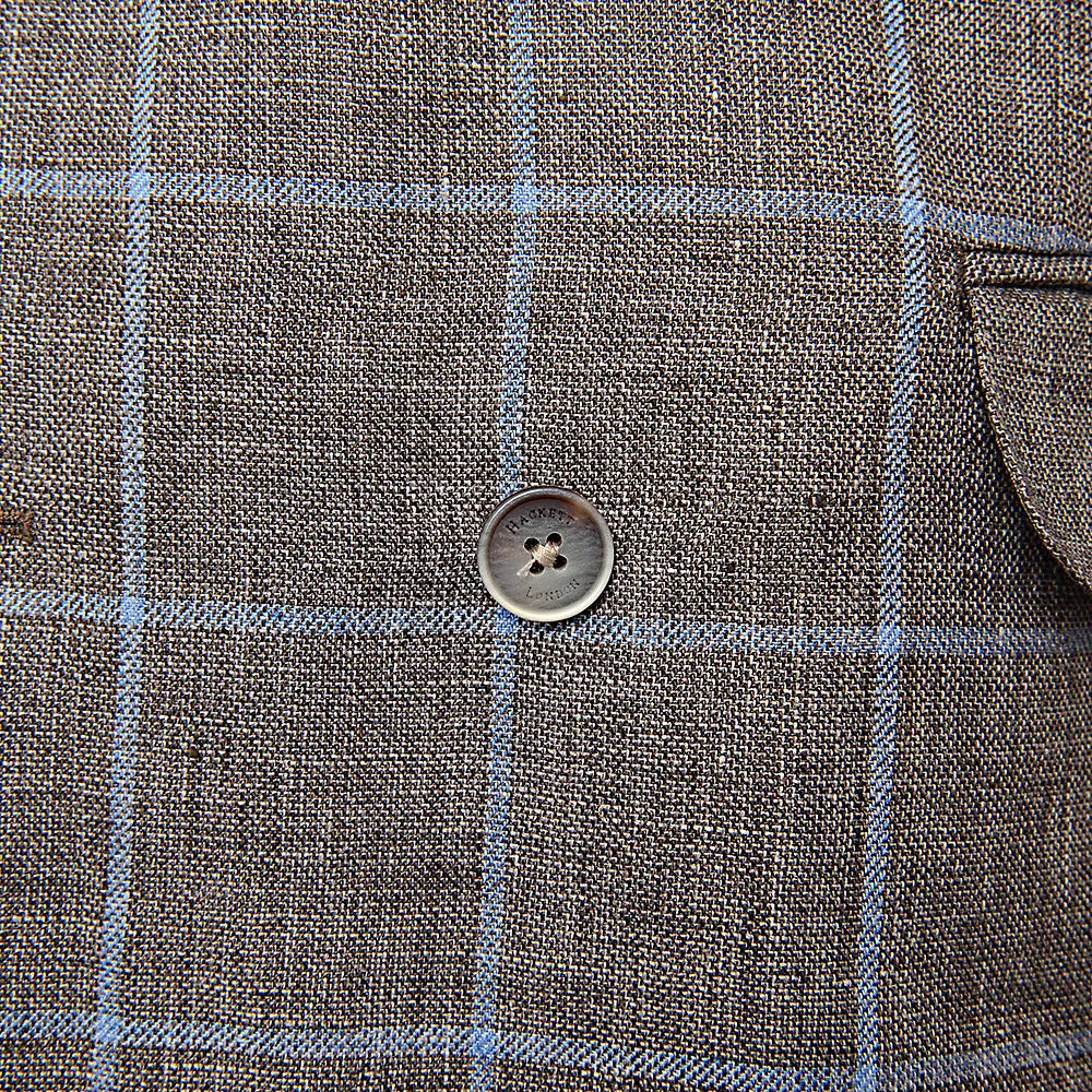 Hackett London Linen Windowpane Double Breasted Jacket in Brown/Blue