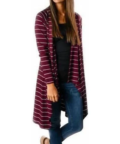 Hawthorne Stripe Waterfall Cardigan In Maroon