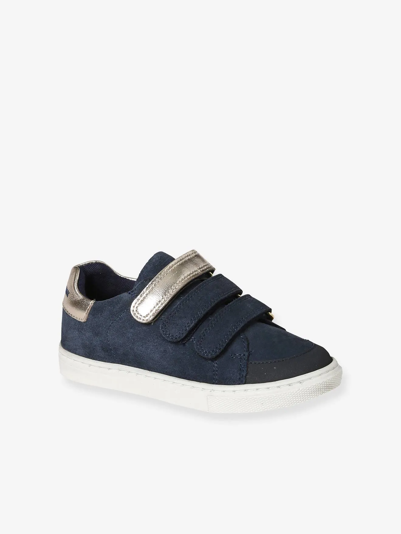 Hook-and-Loop Trainers in Leather for Girls - navy blue