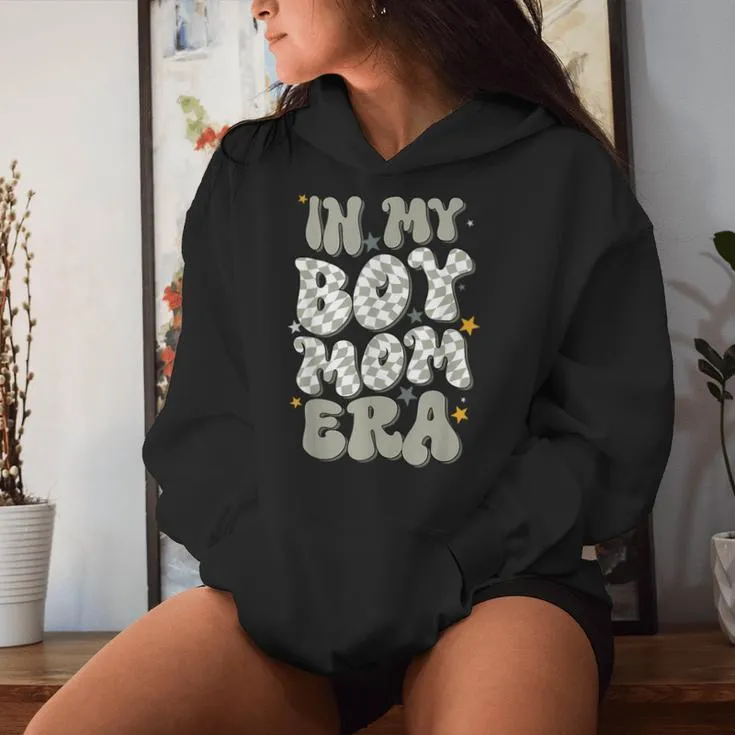 In My Boy Mom Era With Checkered Pattern Groovy Mom Of Boys Women Hoodie