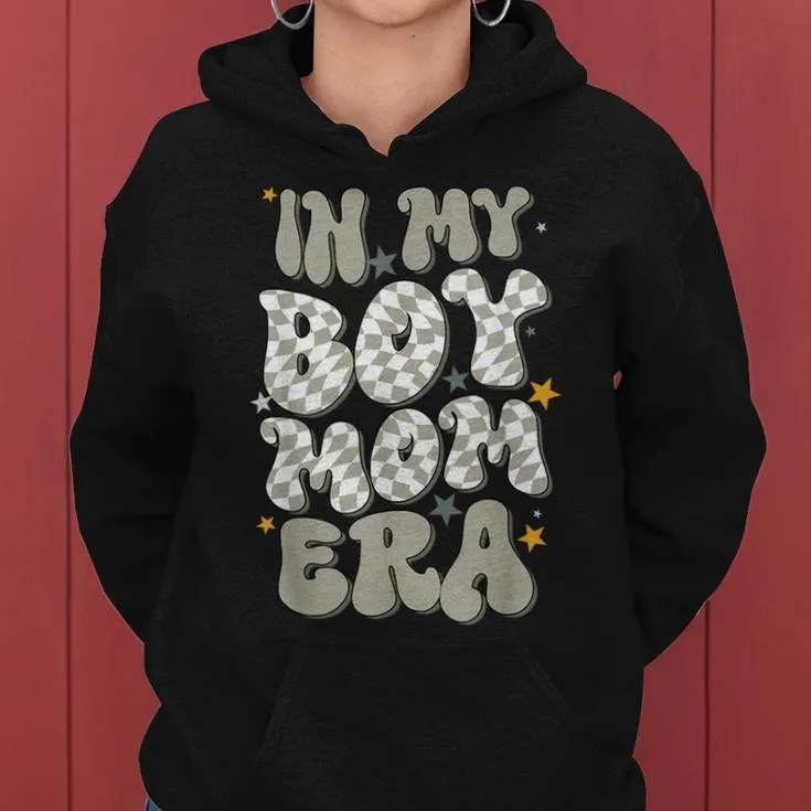 In My Boy Mom Era With Checkered Pattern Groovy Mom Of Boys Women Hoodie