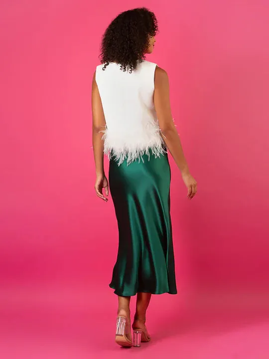 JESSIE LIU Sleeveless Top with Feathers - White