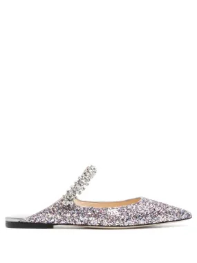 Jimmy Choo    Jimmy Choo Bing Flat Crystal Strap Glitter Mules