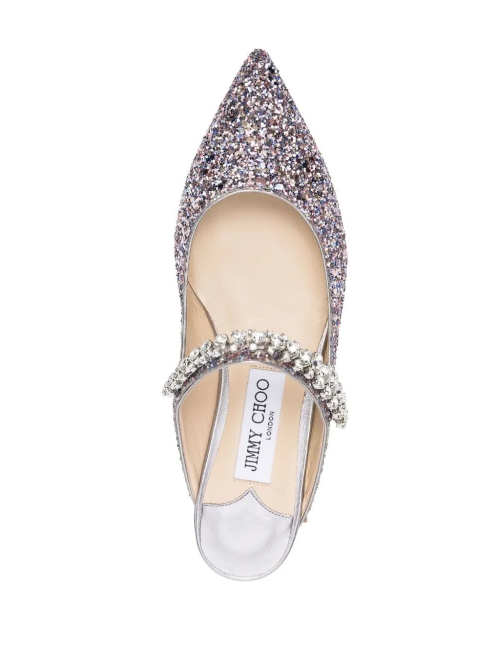 Jimmy Choo    Jimmy Choo Bing Flat Crystal Strap Glitter Mules