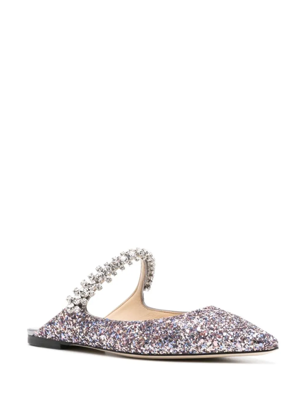 Jimmy Choo    Jimmy Choo Bing Flat Crystal Strap Glitter Mules