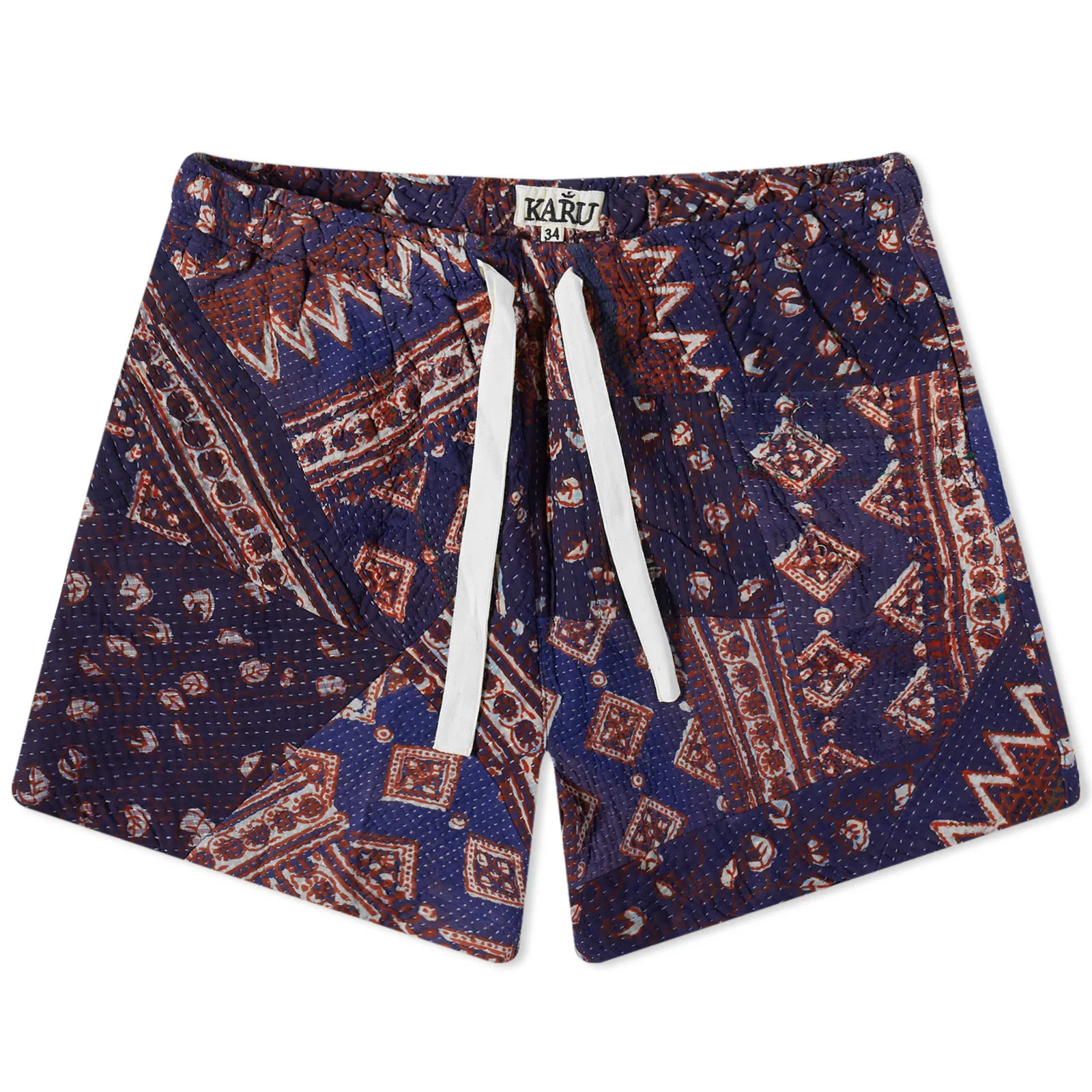 Karu Research Kantha Quilt ShortsIndigo, Red & Gold