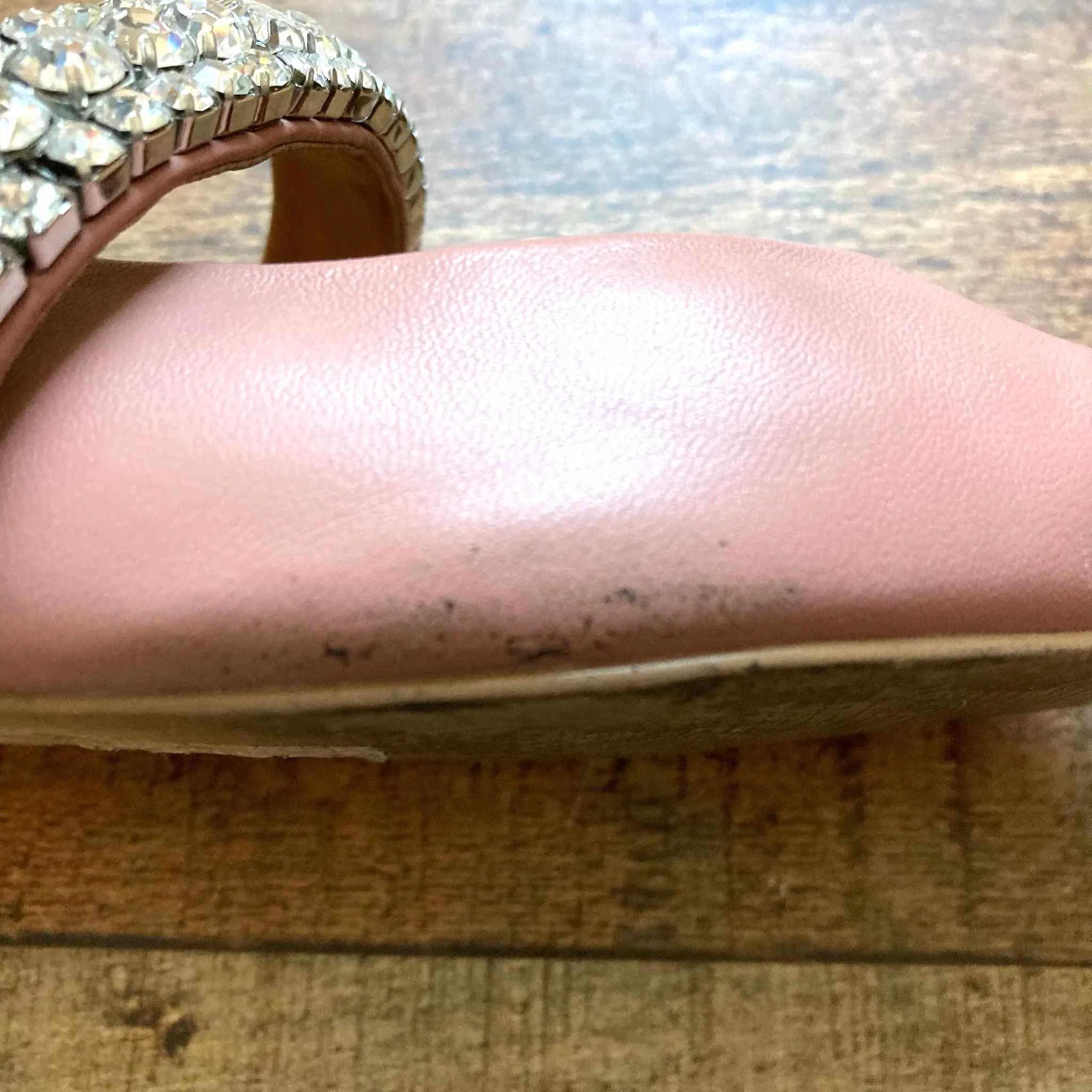 KURT GEIGER CAMEL LEATHER EMBELISHED RHINESTONE STRAP MULES- SIZE 39 (SEE NOTES,  ONLINE)