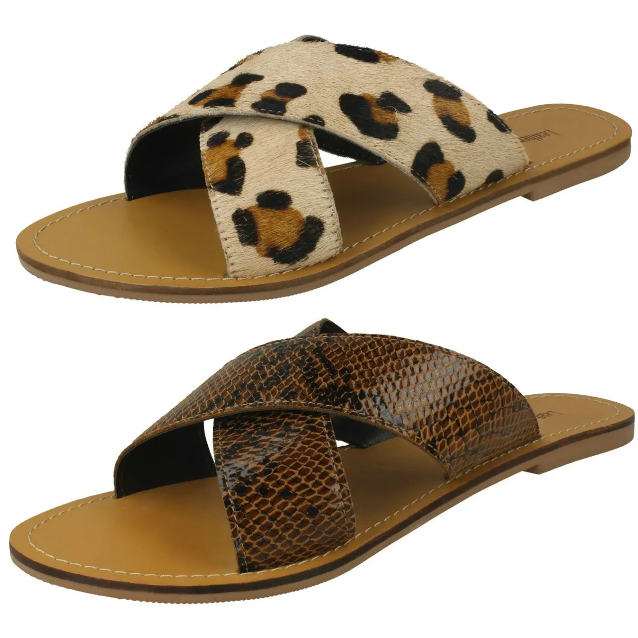 Ladies Leather Collection Flat Cross Over Mules F00236