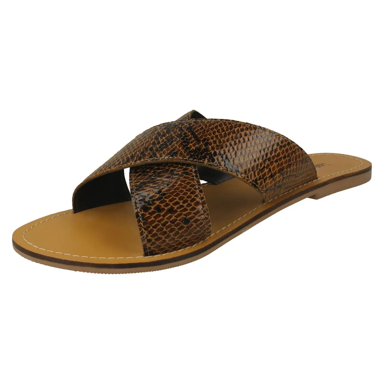 Ladies Leather Collection Flat Cross Over Mules F00236