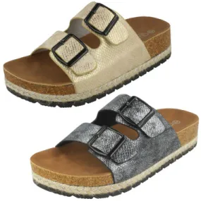 Ladies Spot On Double Strap Mules F10898