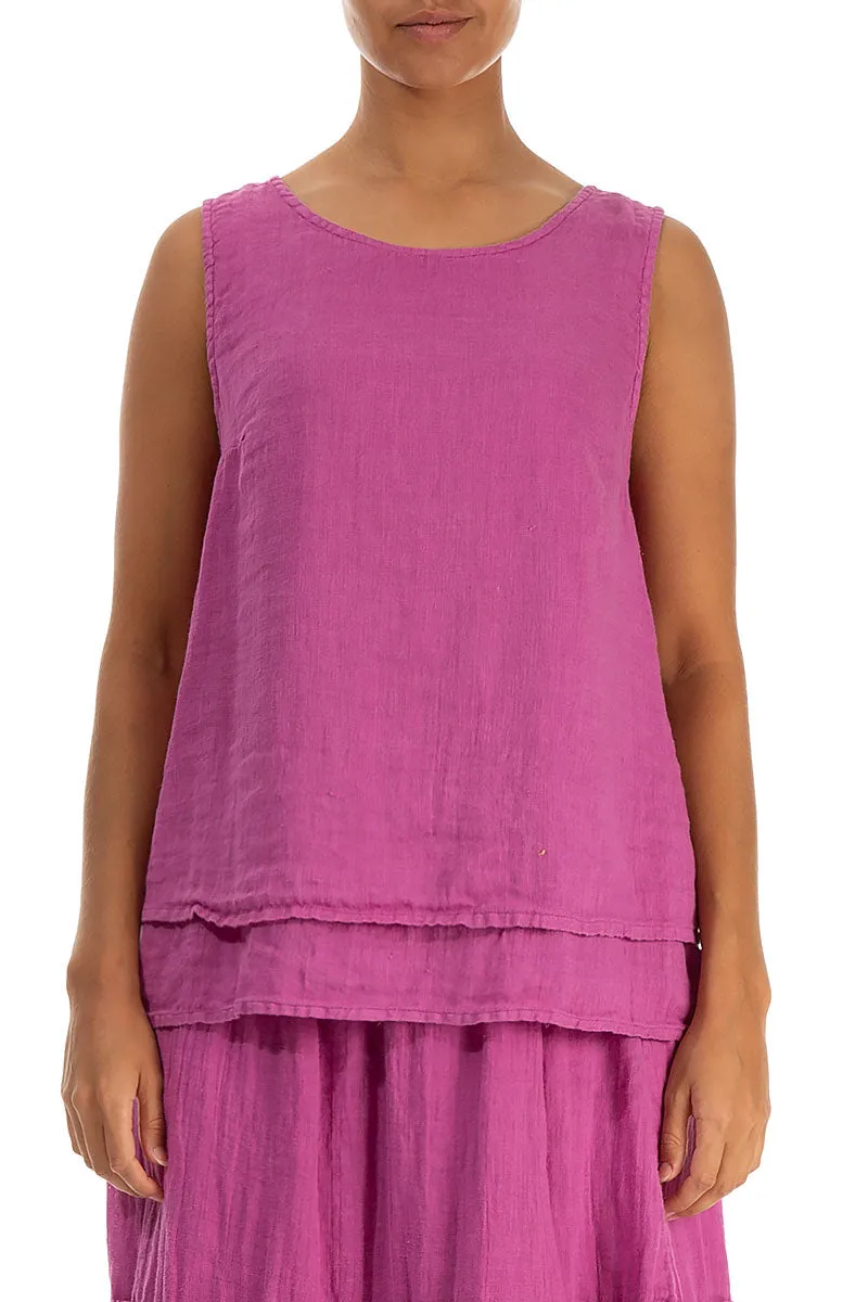 Layered Sleeveless Wild Berry Gauze Linen Top