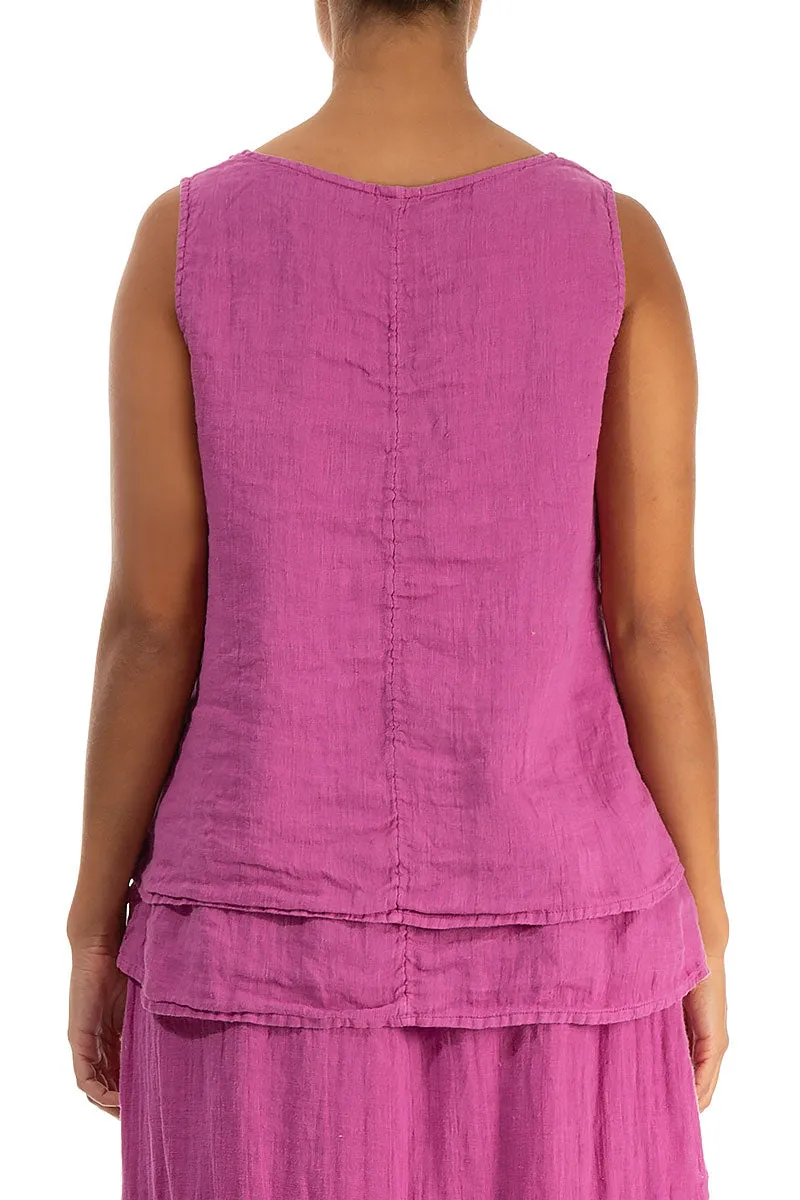 Layered Sleeveless Wild Berry Gauze Linen Top