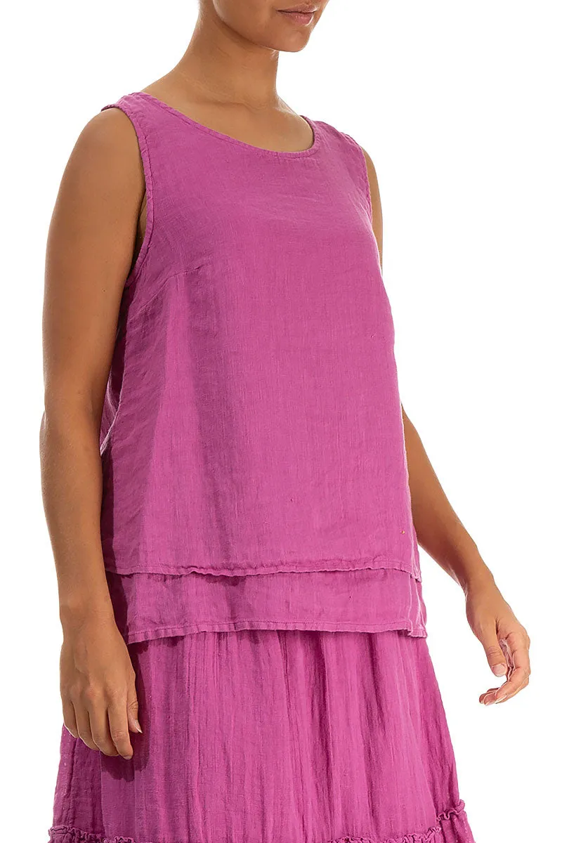 Layered Sleeveless Wild Berry Gauze Linen Top