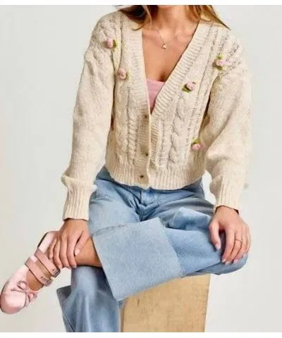 Le Lis Charlotte Rosette Cardigan In Cream