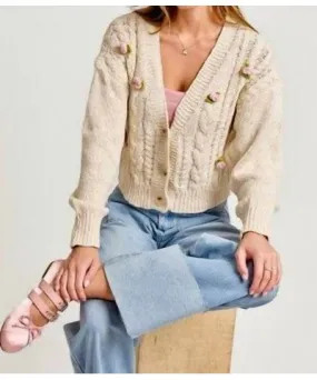 Le Lis Charlotte Rosette Cardigan In Cream