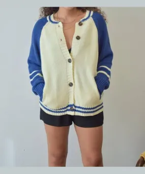 Le Lis Game Day Varsity Cardigan In Cream/blue