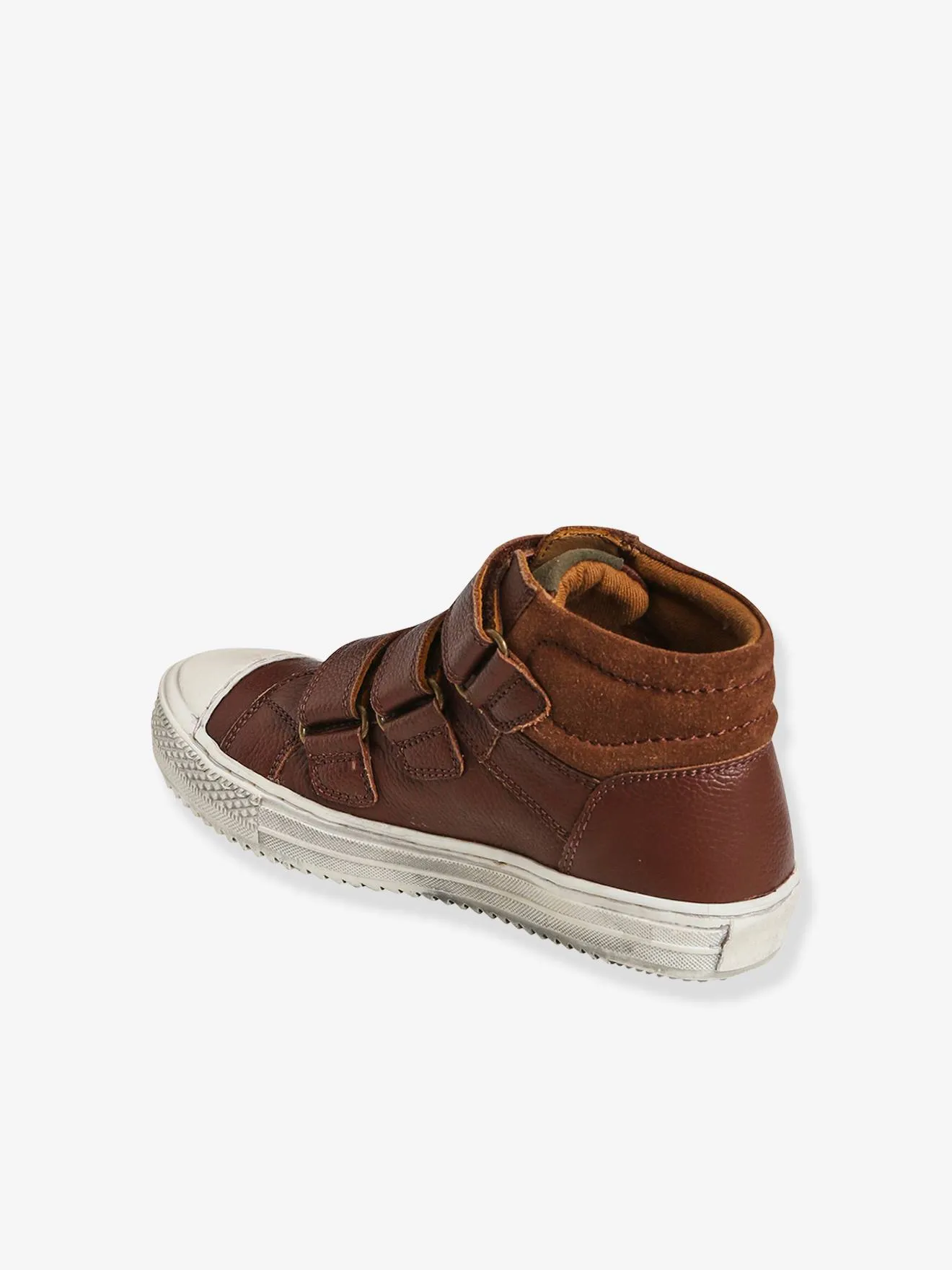 Leather High-Top Trainers for Boys - brown dark solid