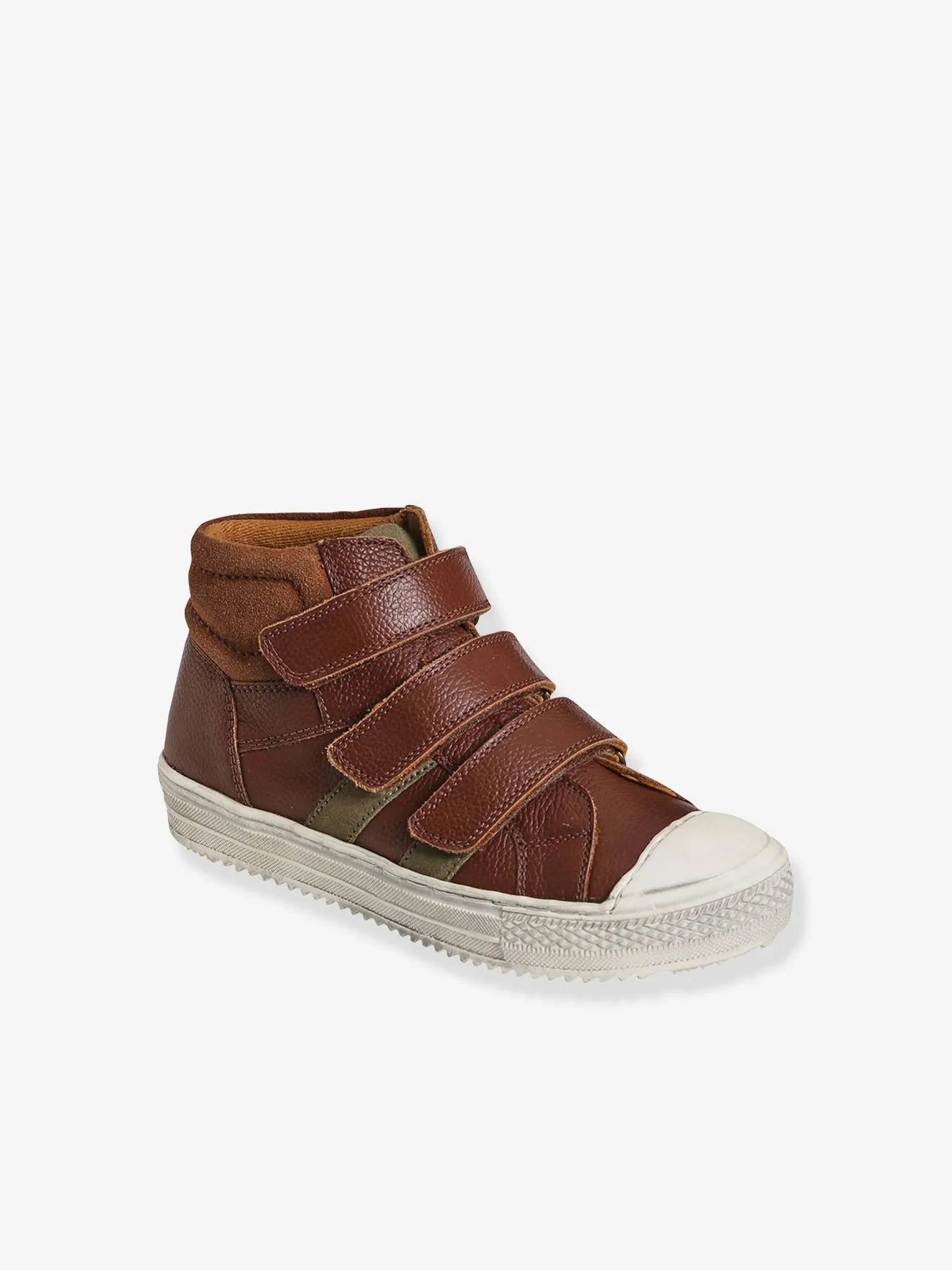 Leather High-Top Trainers for Boys - brown dark solid