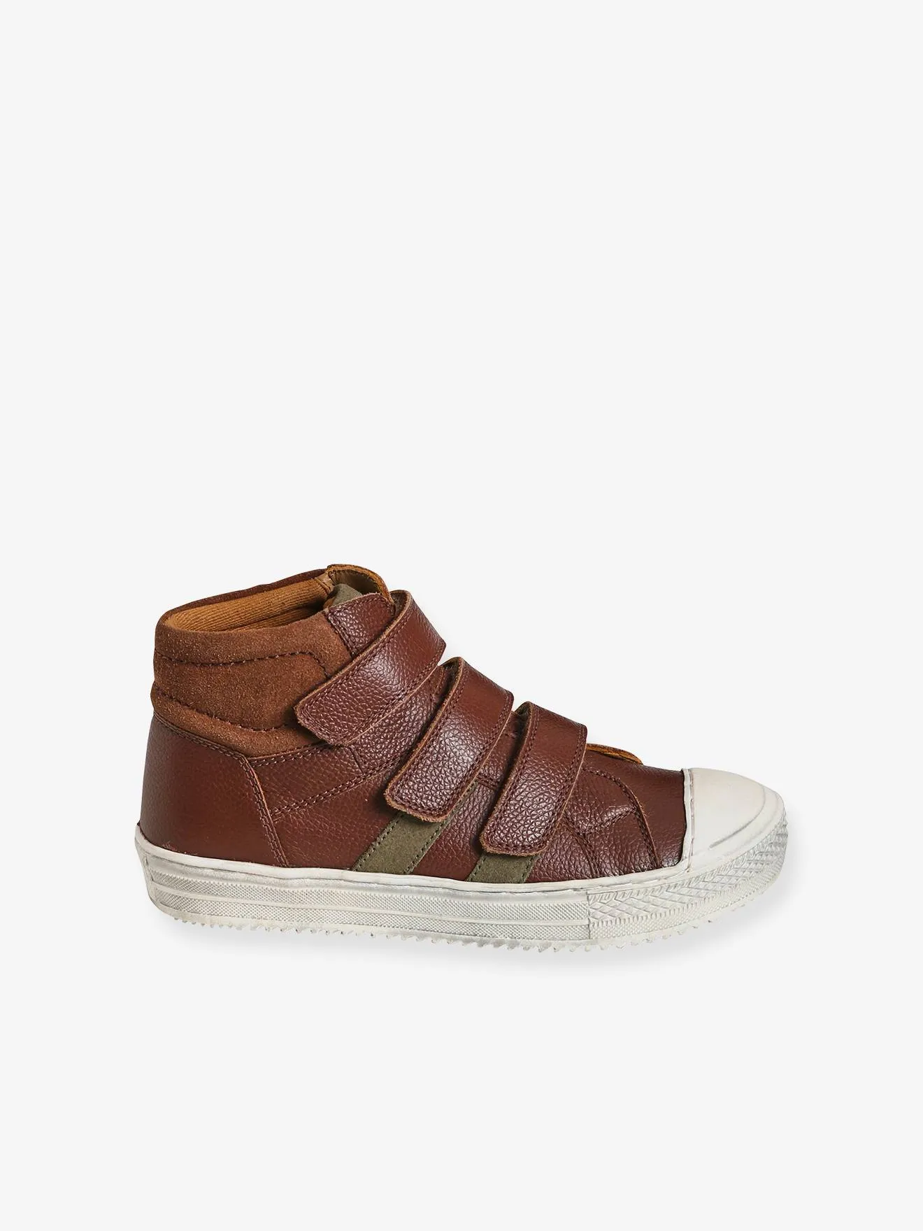 Leather High-Top Trainers for Boys - brown dark solid