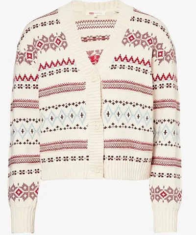 Levi's Womens Fair Isle White Swan Gala Fairisle V-neck cotton-blend cardigan