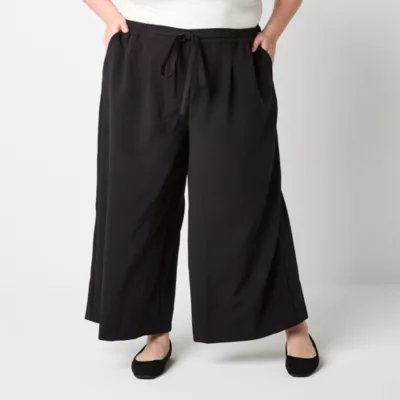 Liz Claiborne-Plus Womens Mid Rise Wide Leg Pull-On Pants