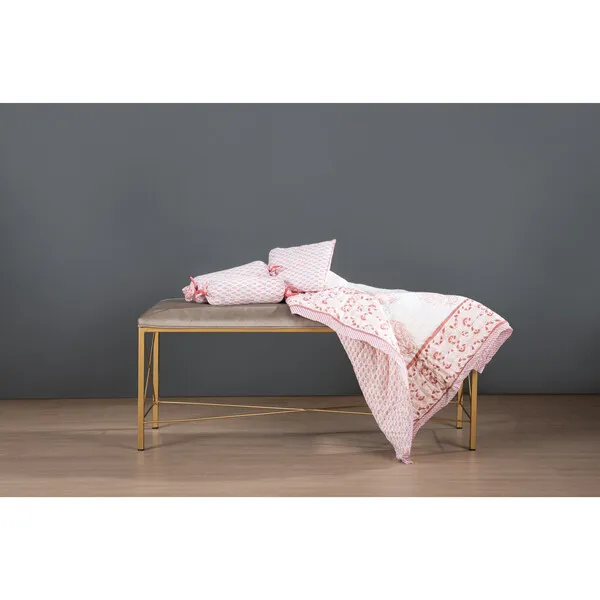 Malabar Baby Block-Printed Cotton Crib Quilt, Pink City