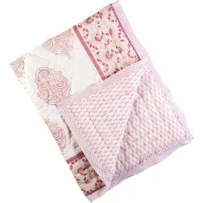 Malabar Baby Block-Printed Cotton Crib Quilt, Pink City