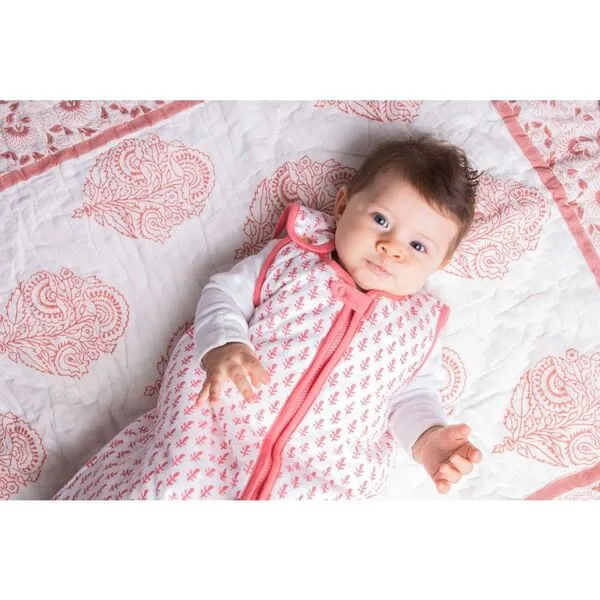 Malabar Baby Block-Printed Cotton Crib Quilt, Pink City