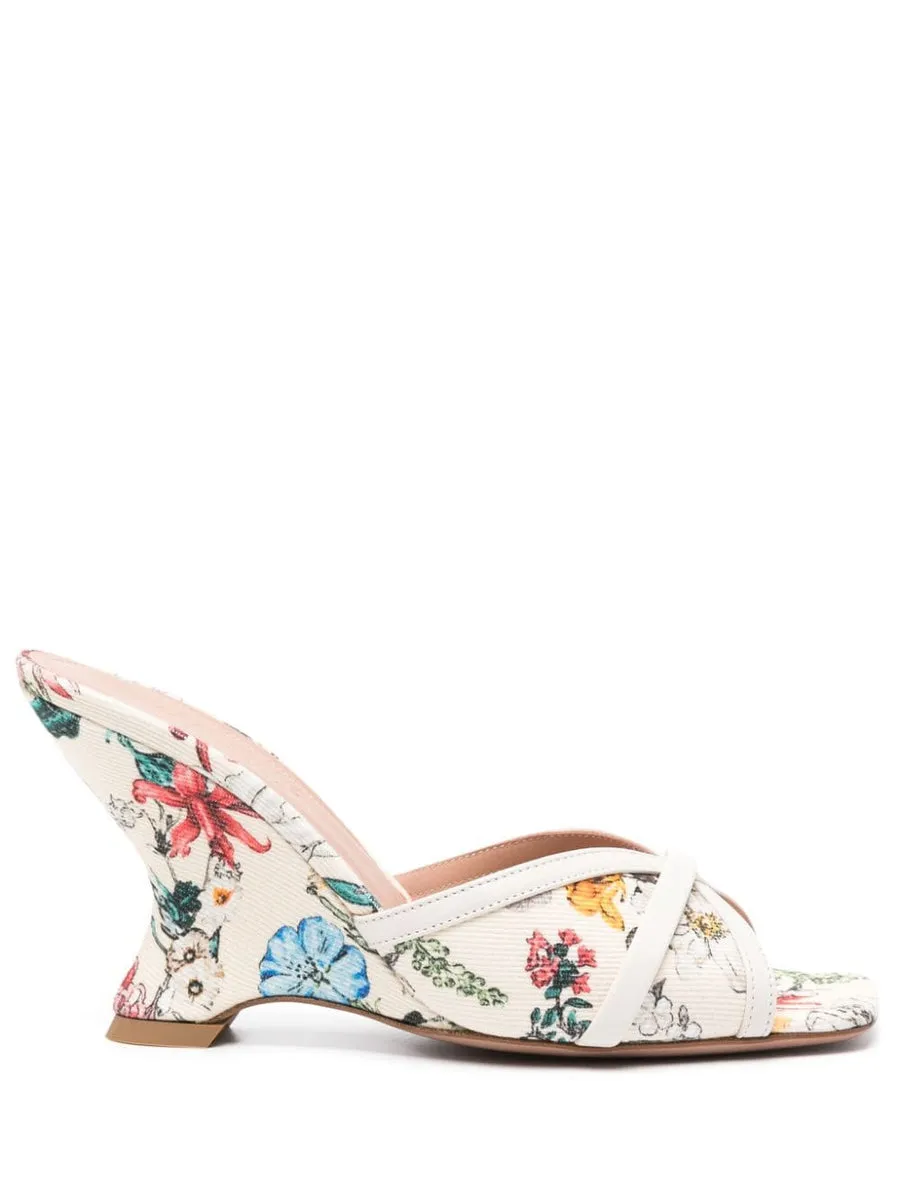 Malone Souliers    Malone Souliers Perla Wedge 85 Printed Canvas Mules