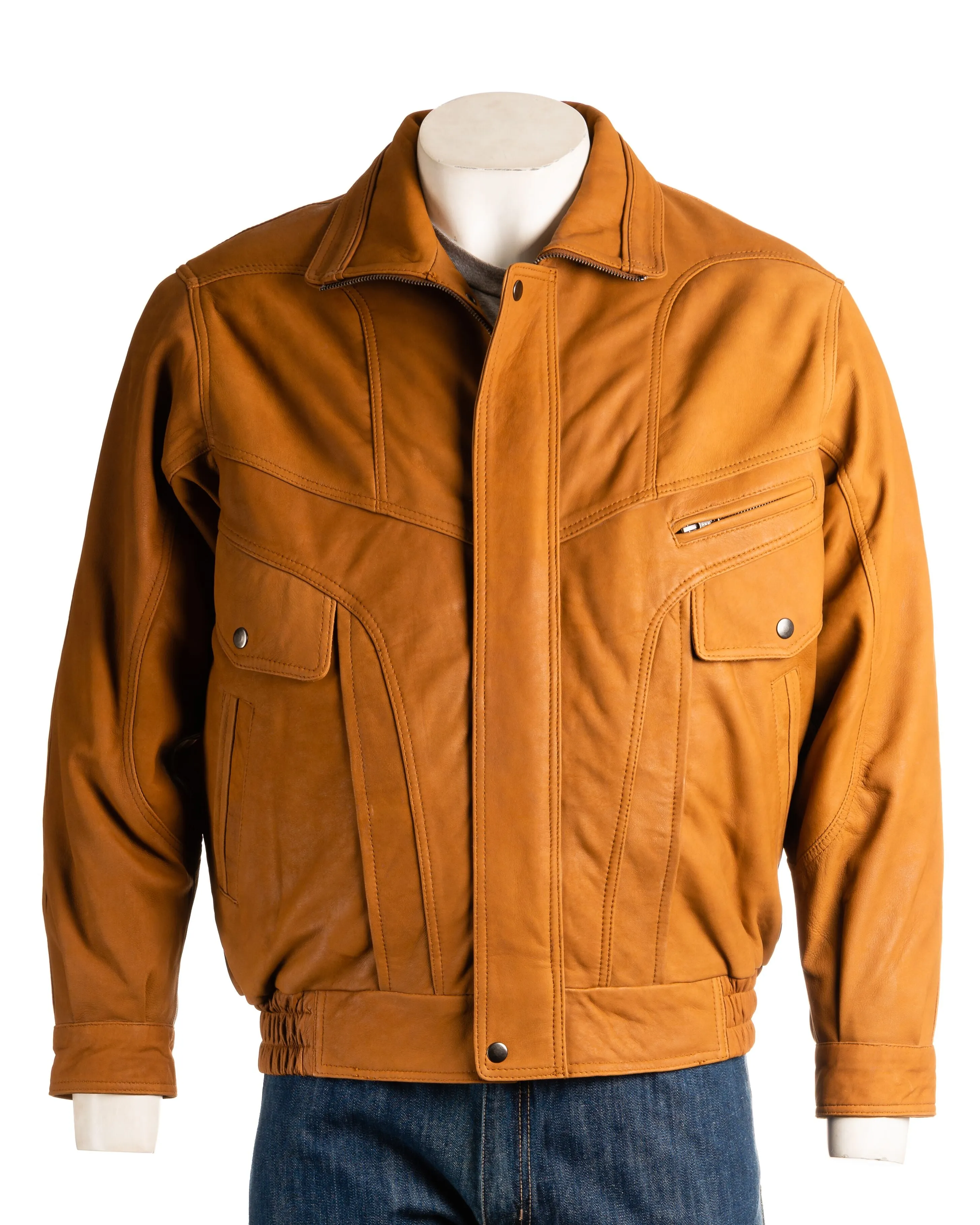 Men's Tan Pocket Detail Blouson Style Nubuck Jacket: Marco