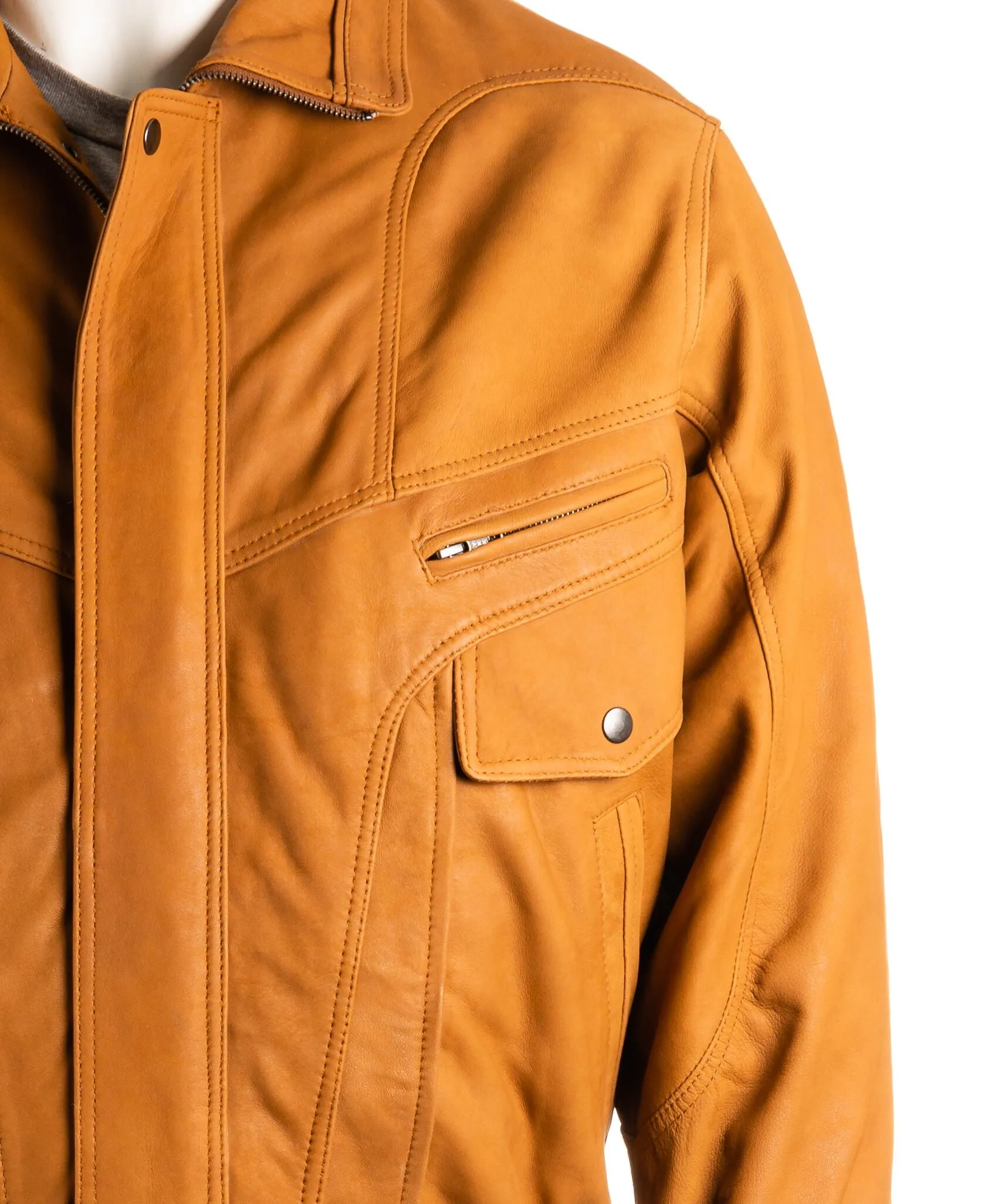 Men's Tan Pocket Detail Blouson Style Nubuck Jacket: Marco