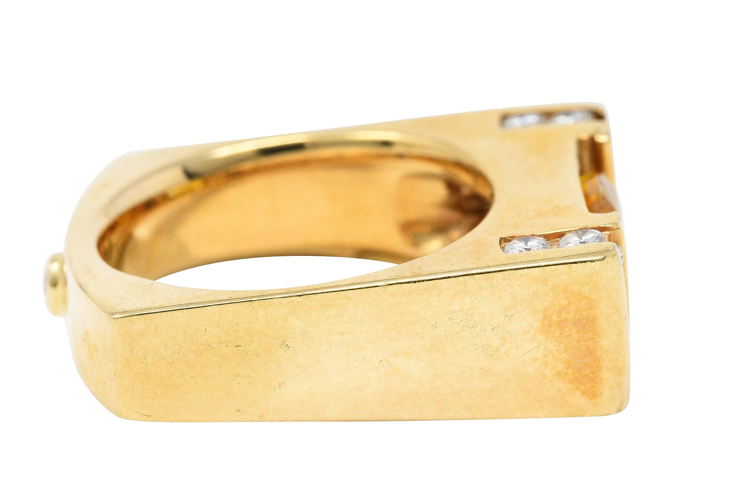 Modern 3.45 CTW Yellow Sapphire Diamond 14 Karat Gold Cushion Band Ring