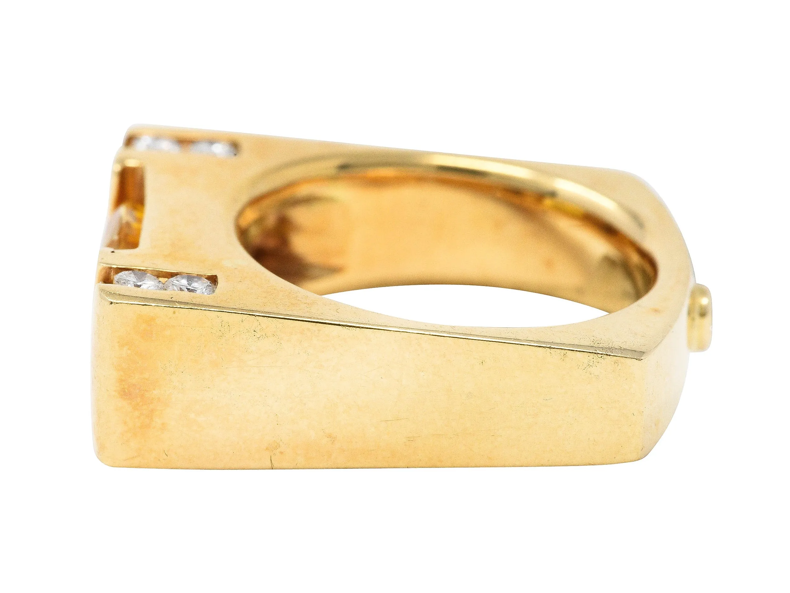 Modern 3.45 CTW Yellow Sapphire Diamond 14 Karat Gold Cushion Band Ring