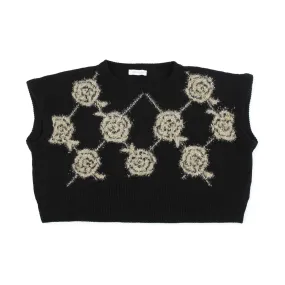 Monnalisa Black And Gold Cropped Wool Vest