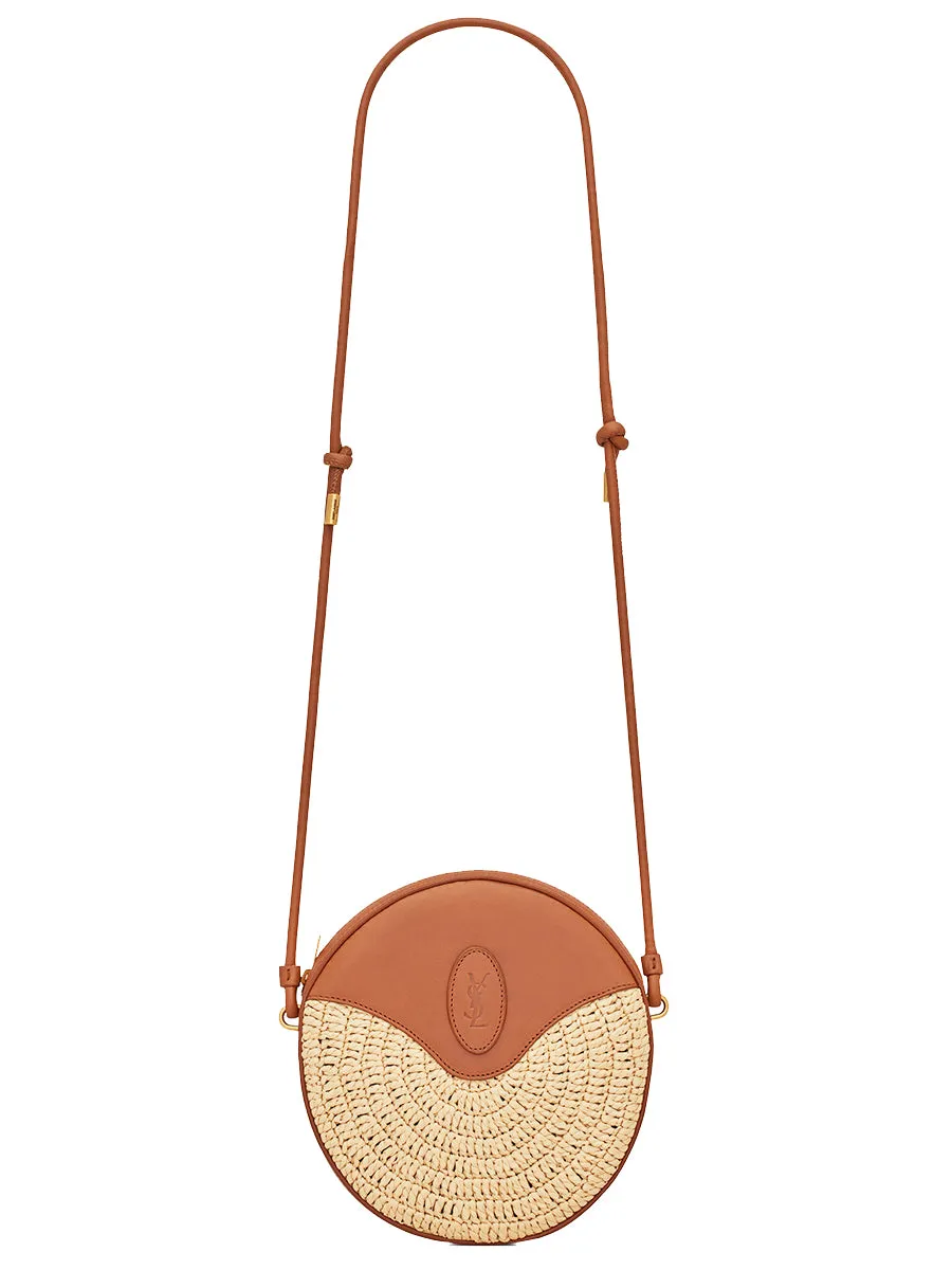 Monogram Round Camera Bag in Raffia Crochet and Smooth Leather