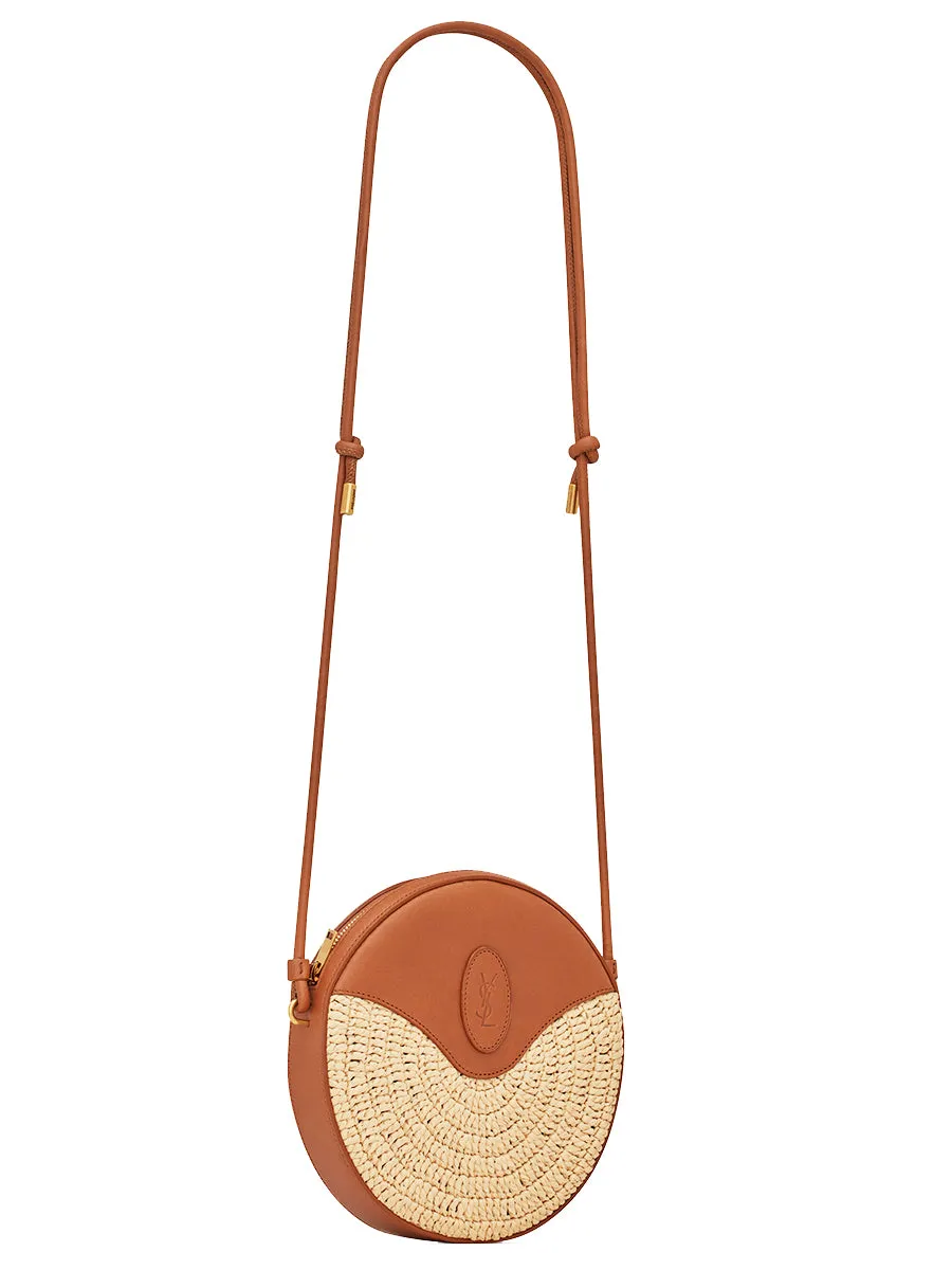 Monogram Round Camera Bag in Raffia Crochet and Smooth Leather