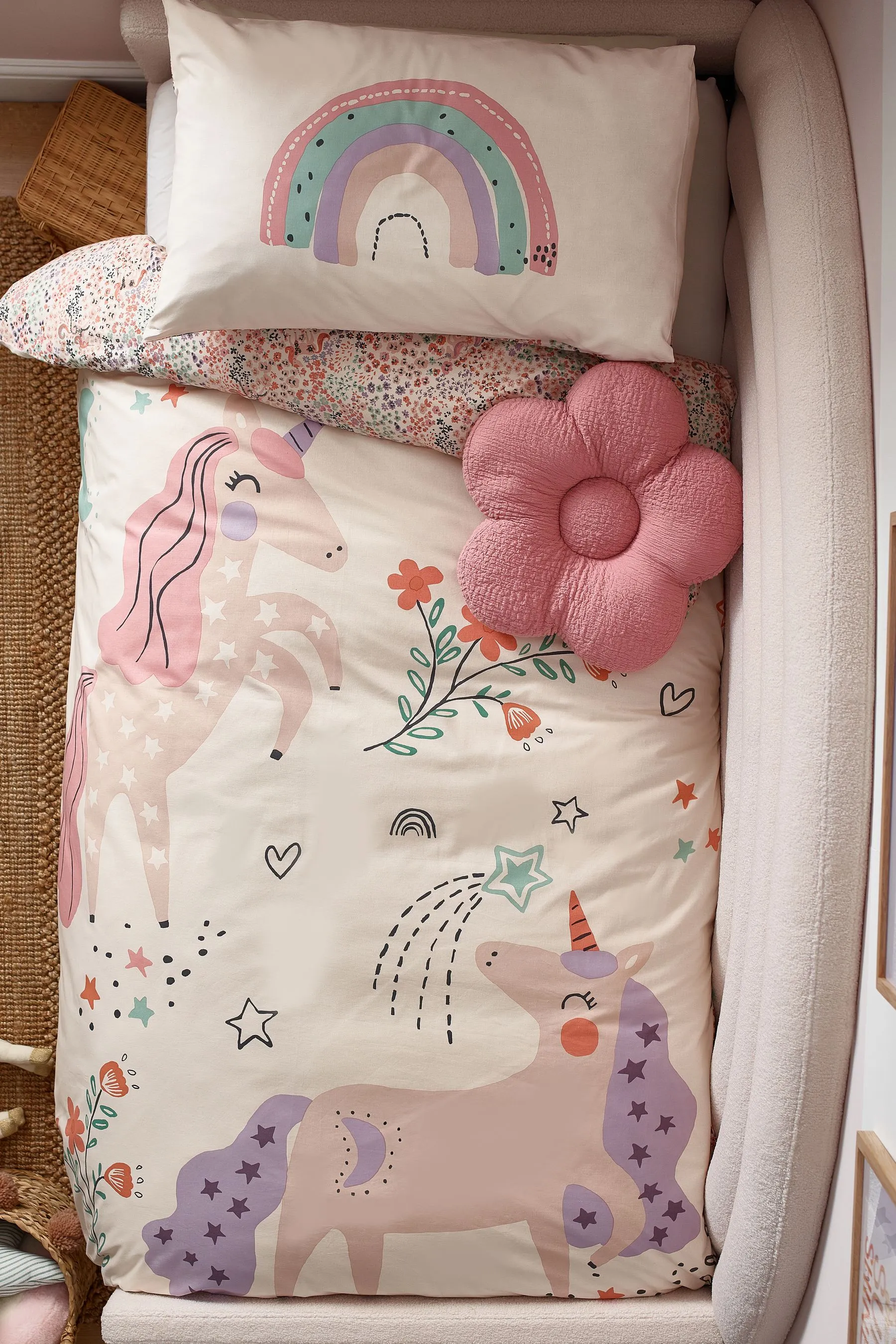 Natural Scandi Unicorn 100% Cotton Duvet Cover And Pillowcase Set