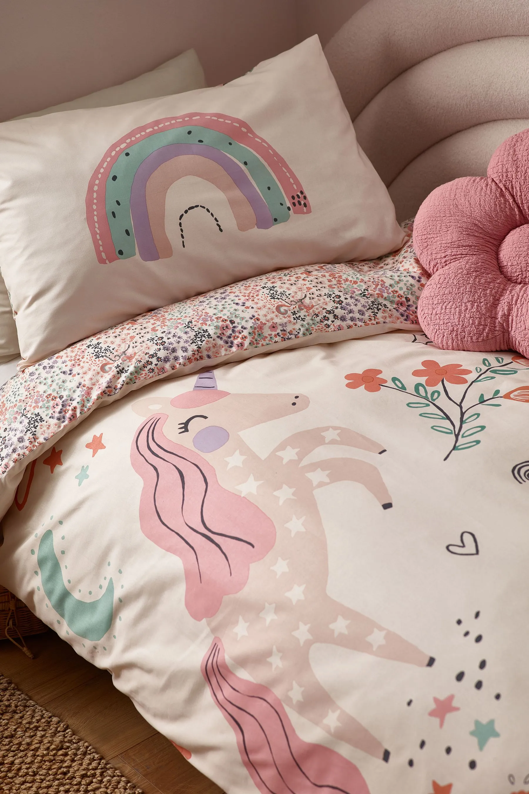 Natural Scandi Unicorn 100% Cotton Duvet Cover And Pillowcase Set