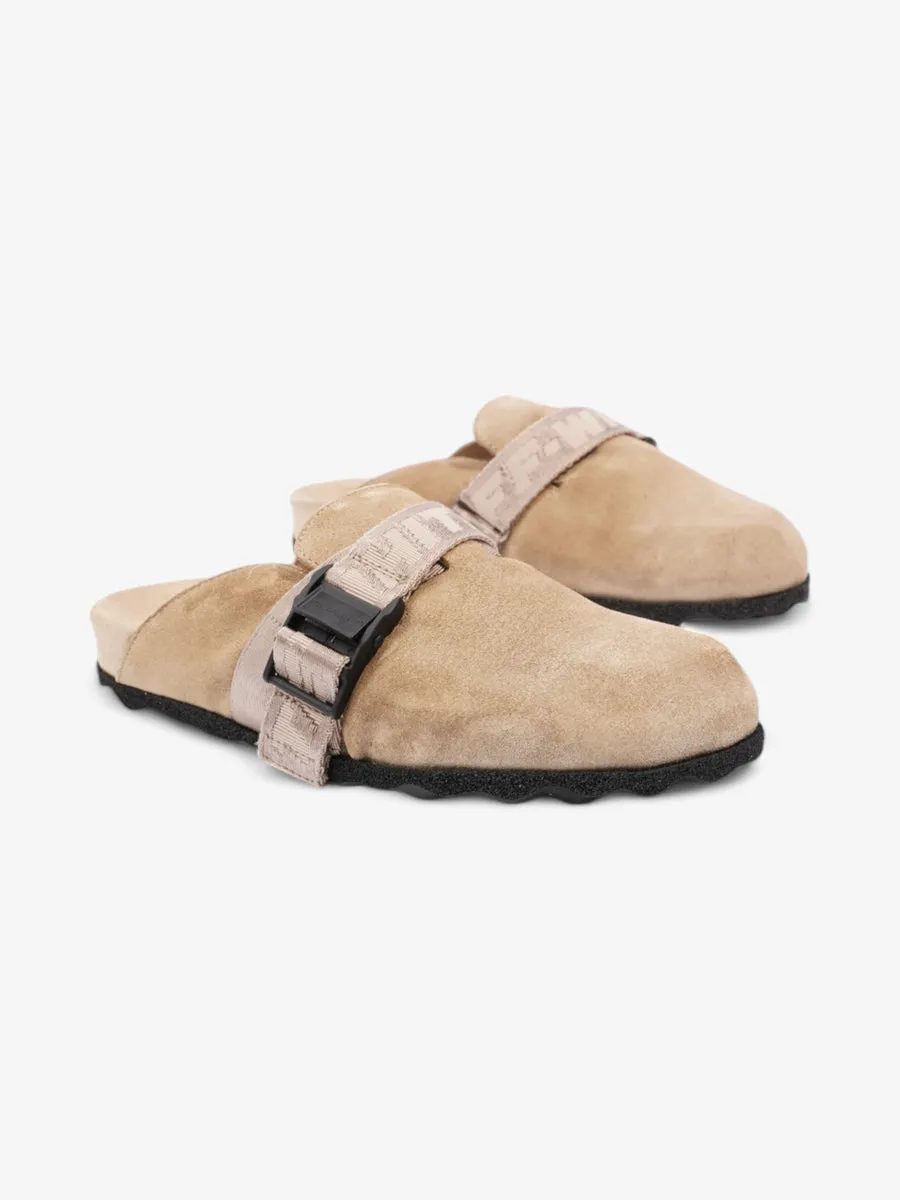 Off White Buckled Round-toe Mules Beige / Black Suede EU 37 UK 4