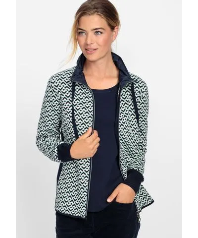 Olsen Women's Chevron Zip Mixed Media Cardigan