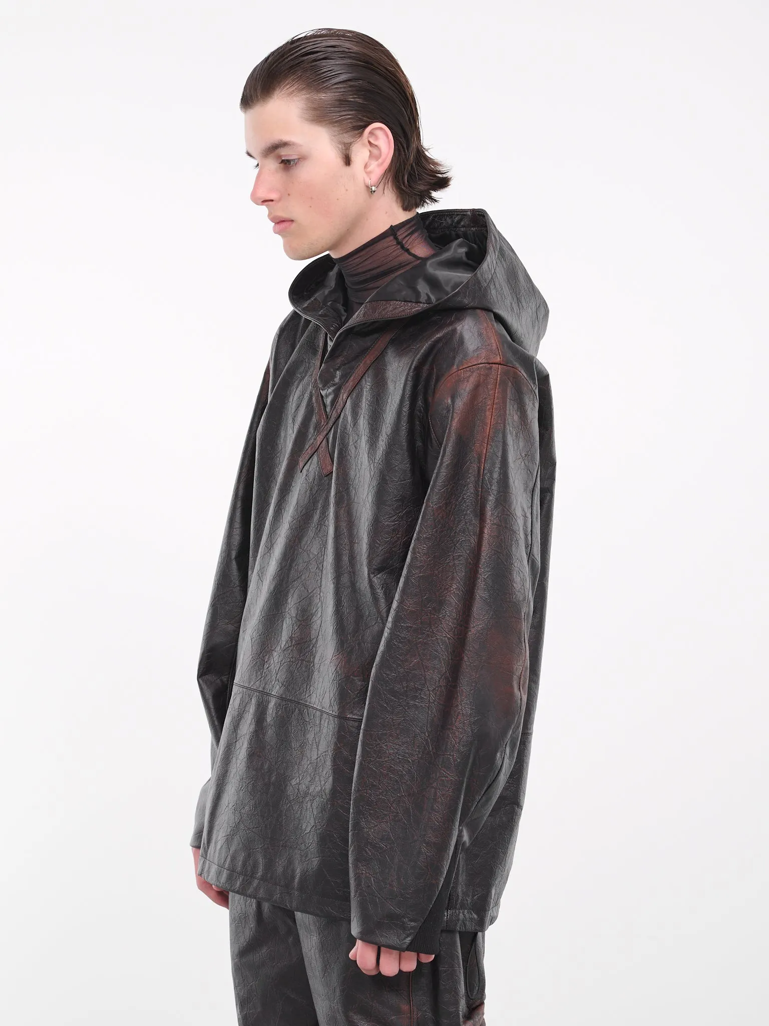 Oversized Leather Hoodie (T06-DB-DARK-BROWN)