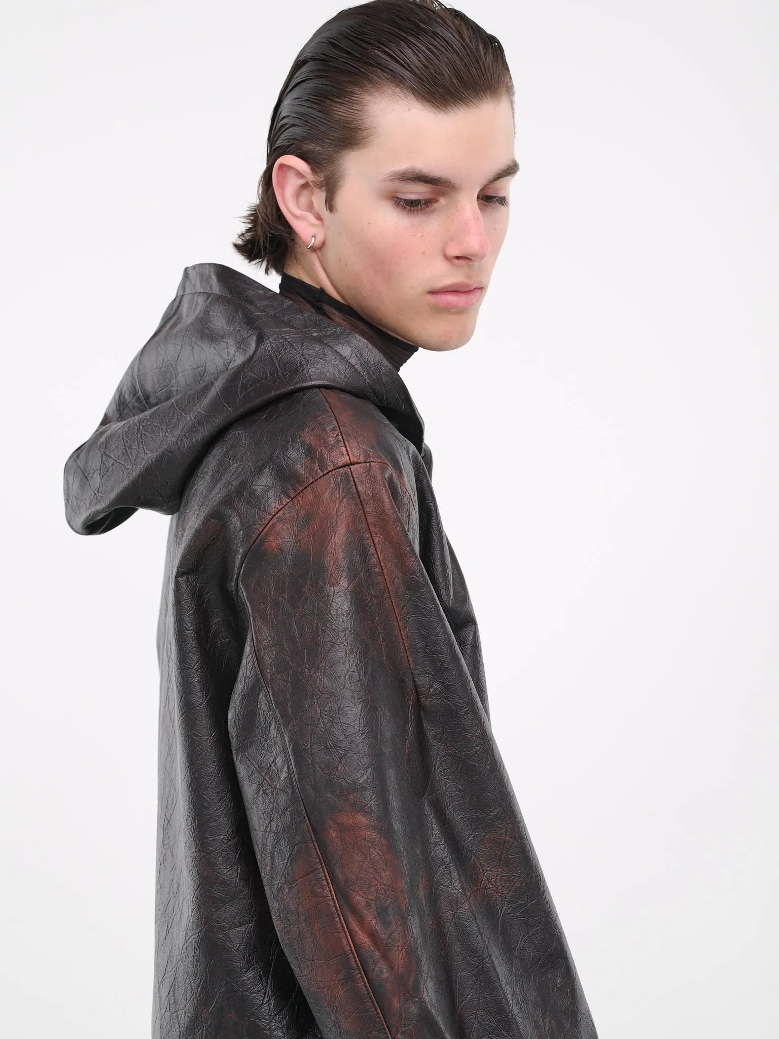 Oversized Leather Hoodie (T06-DB-DARK-BROWN)