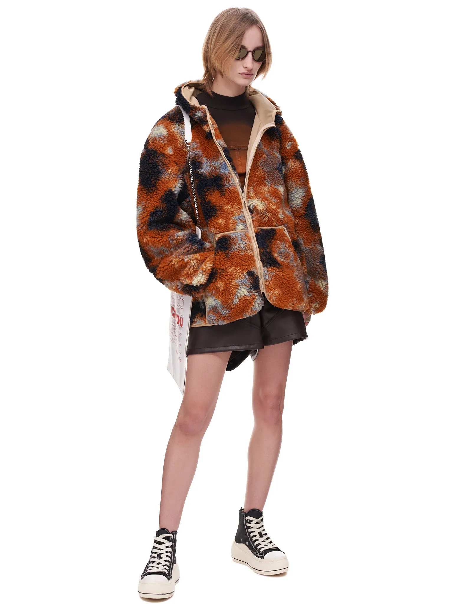 Oversized Zip up Fleece Hoodie (R13WR070-R104A-RUST-CAMO)