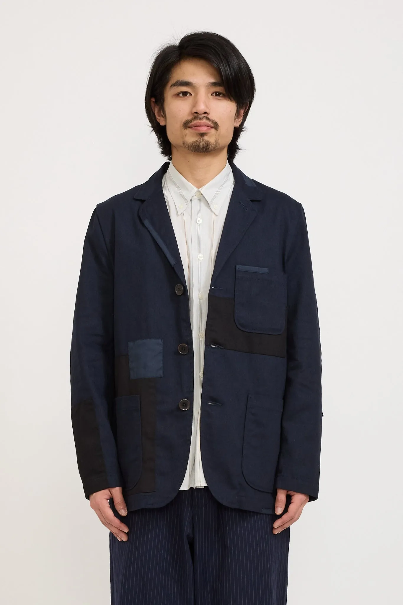 Patched Three Button Jacket Works Twill Mix Navy Mix