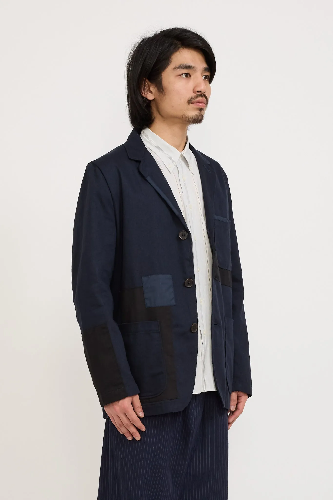 Patched Three Button Jacket Works Twill Mix Navy Mix