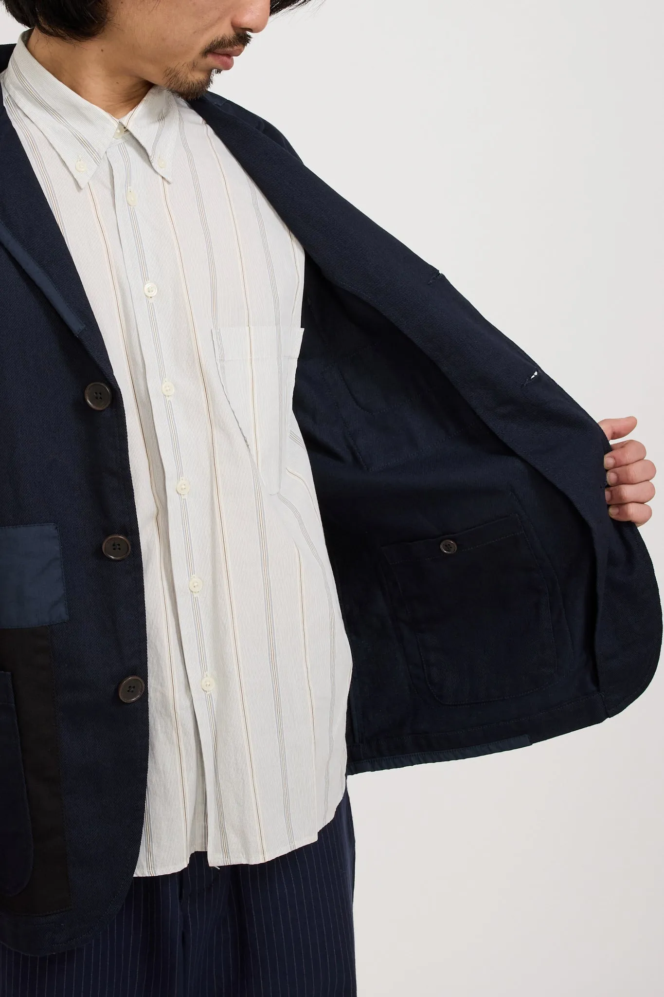 Patched Three Button Jacket Works Twill Mix Navy Mix